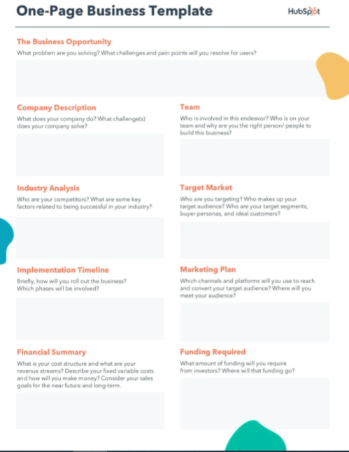 HubSpot's One-Page Business Plan